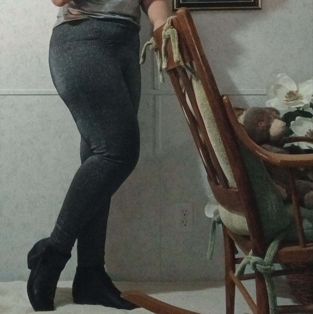 Apt 9, L, Silver & Black, Spandex, Leggings, Pants